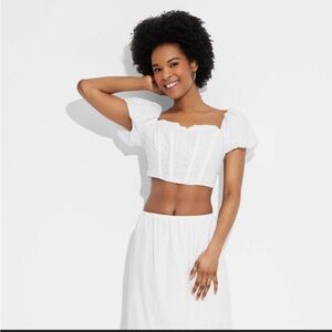 Puff sleeve eyelet coquette corset top plus size